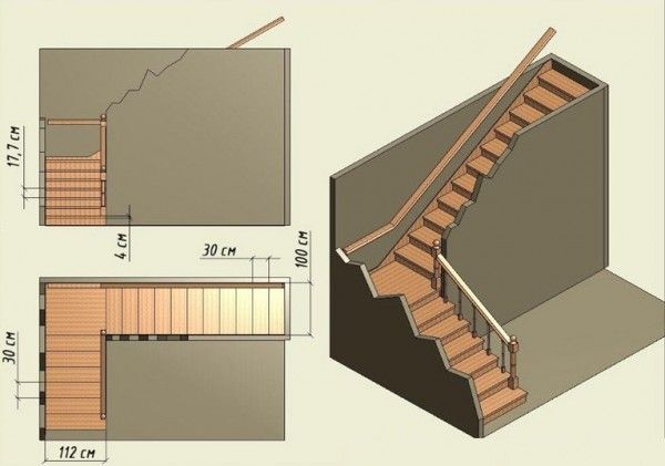Г образная лестница с забежными ступенями - делаем правильно